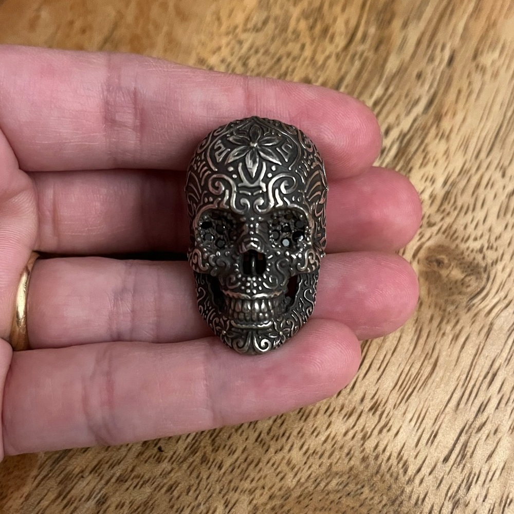 Sterling Silver and Black Diamond Skull Ring